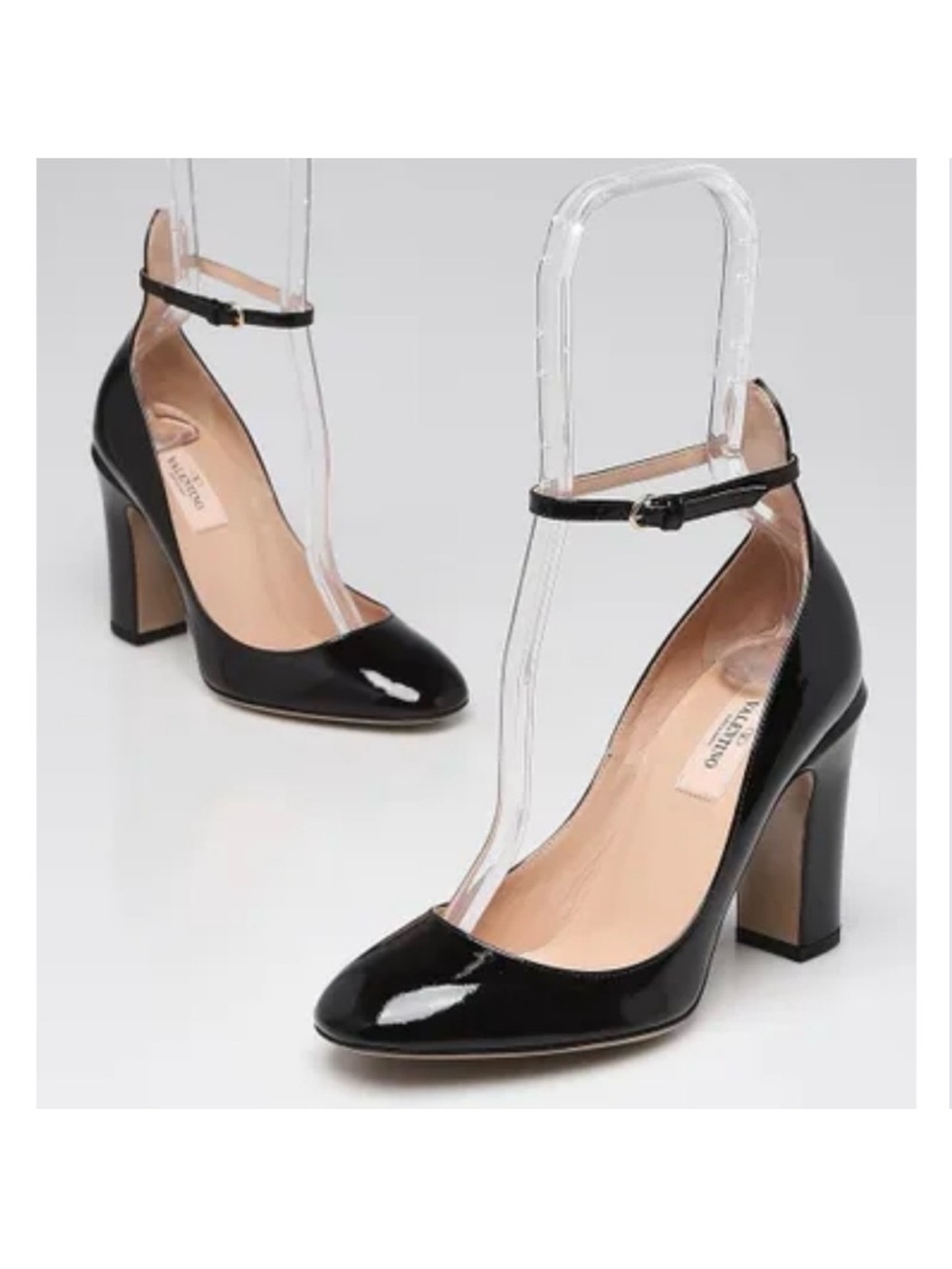 Valentino Black Patent Ankle-Strap Block Heels Tango